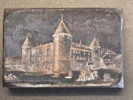 Antiker Druckstock/Druckplatte Schloss Morges am Genfersee