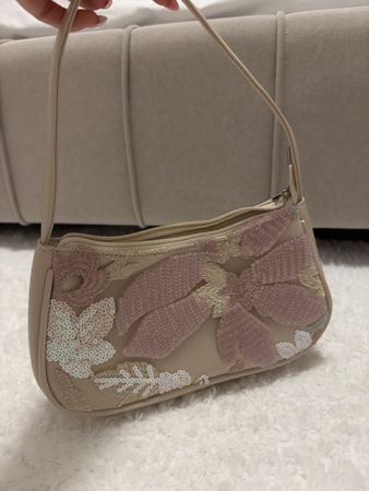 Beige Handtasche mit Pailletten - Neuwertig!🌸👜 Top! (53)