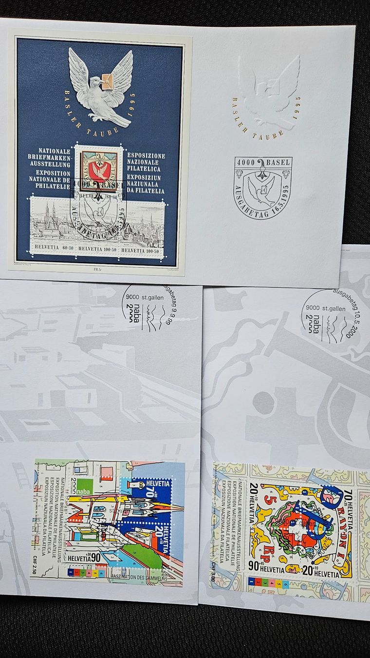 Tutti i francobolli: Set mit 3 NABA Block FDC's ab 1.-- – Usato da Buttikon SZ venduto da Marcelr