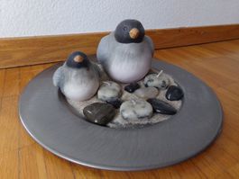 Deko Spatzen mit Teller