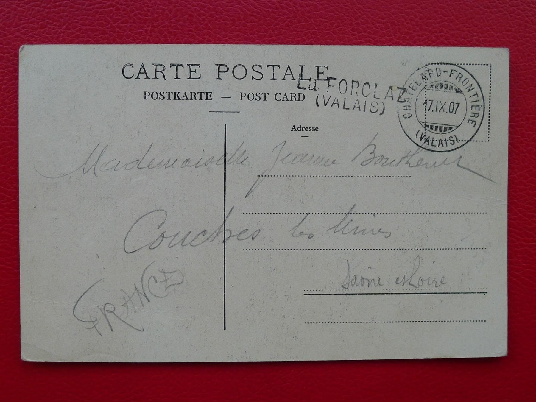 Cartoline postali: 1907: BAHNPOST: CHATELARD-Frontiere, LA FORCLAZ mit Nr.83. – Usato da Sursee venduto da Luzernerraute 1