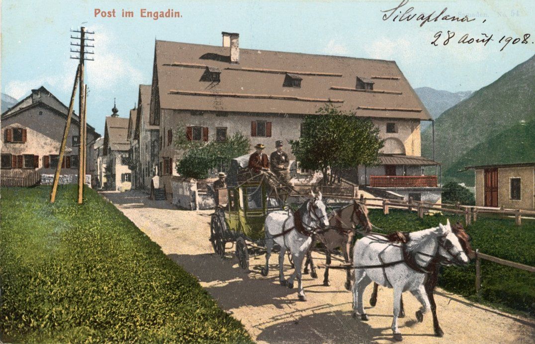 Cartoline postali: Silvaplana   GR    -    POST - Kutsche im Engadin   um 1908 – Usato da Brig venduto da Valcards54