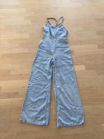 MANGO Jeans Jumpsuit Wide Leg Hellblau – Grösse M