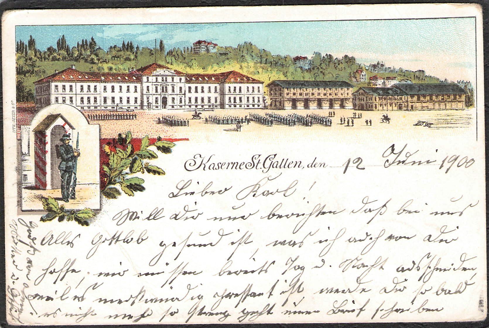 Cartoline postali: ^Kaserne St.Gallen , 1900 – Usato da Reichenburg venduto da Pipo-67