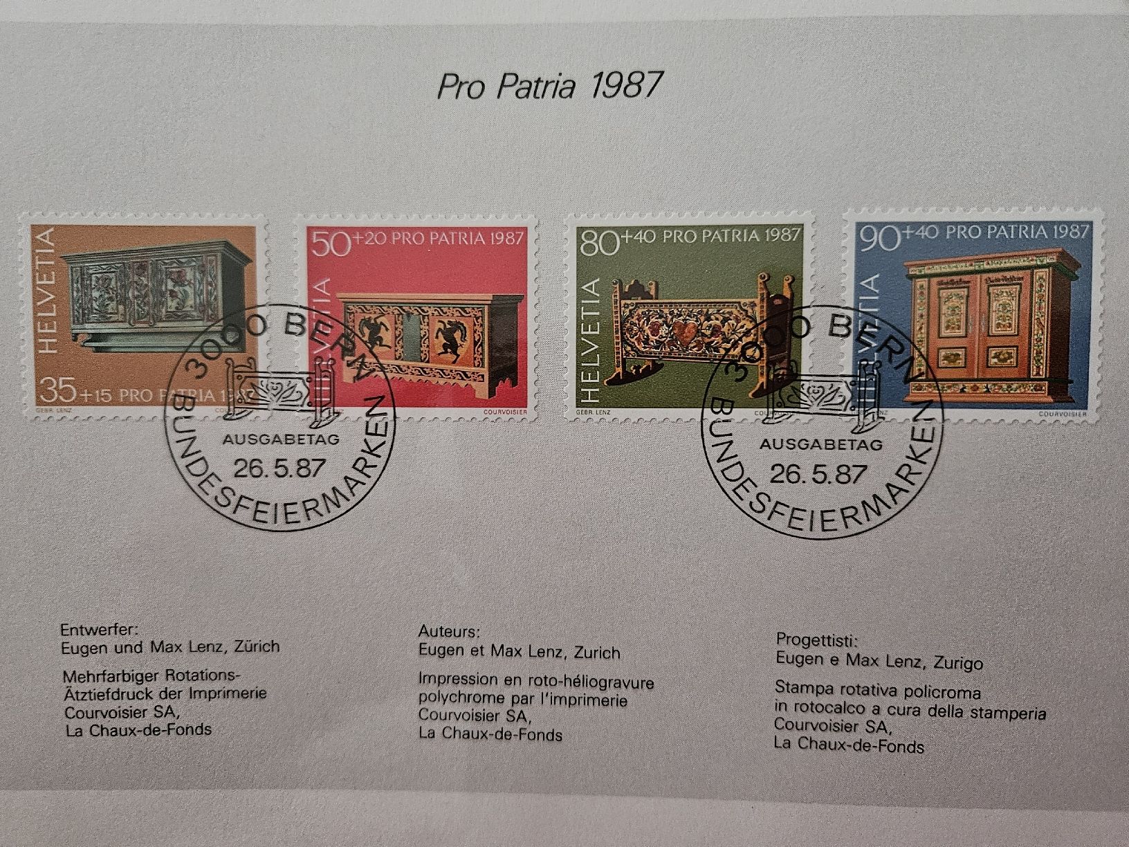 Tutti i francobolli: Schweizer Postmarken Helvetia Pro Patria 1987 – Nuovo e nell'imballaggio originale da Chur venduto da Kohla1980 1