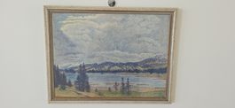 Gemälde Bergsee mit Rahmen signiert WK 1975 guter Zustand