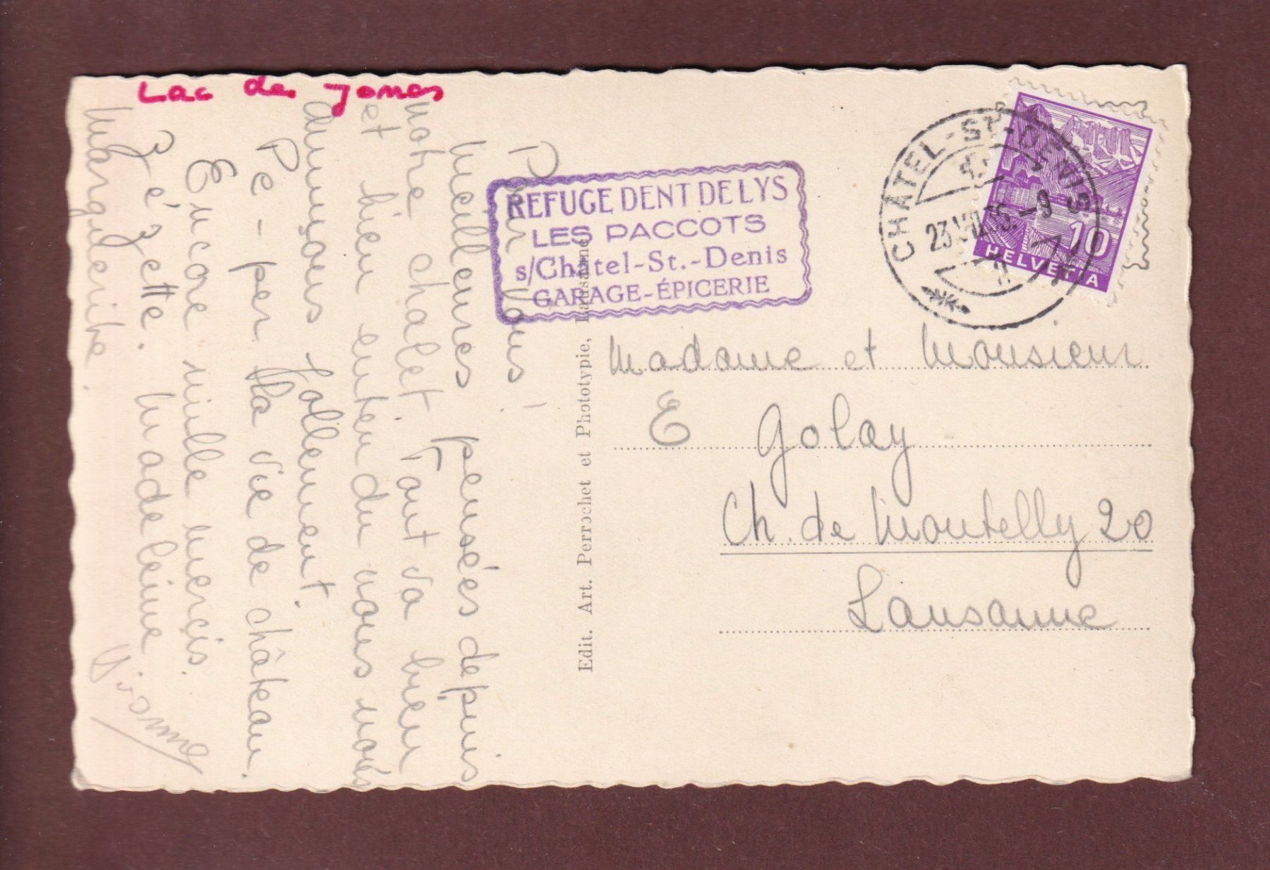 Cartoline postali: LAC DES JONCS - Teysachaux - 1935 – Usato da Pully venduto da nicecards 1