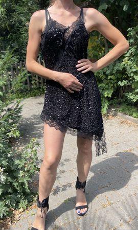 Glamour Abito da sera con paillettes e pizzo -tgM/L-nuovo