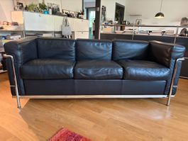 Cassina LC2 Leder Sofa, 3-Sitzer, Schwarz