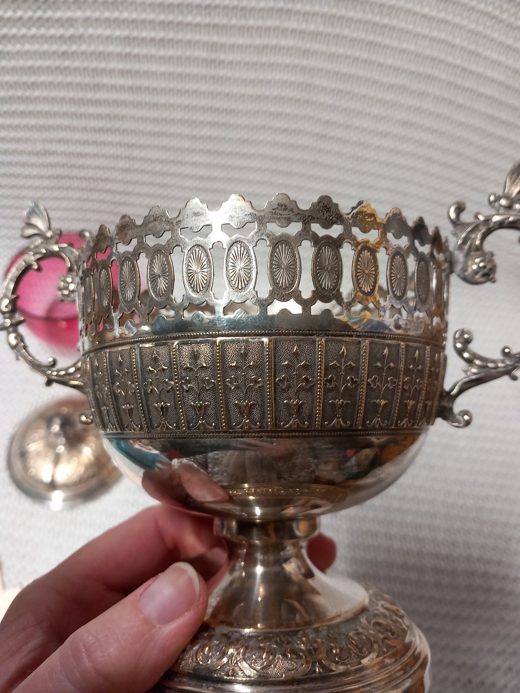Zuckerdosen: WMF Antike Zuckerdose, versilbert, rosa Glas, Jugendstil – Gebraucht aus Gwatt (Thun) von umwelt-brocki 7