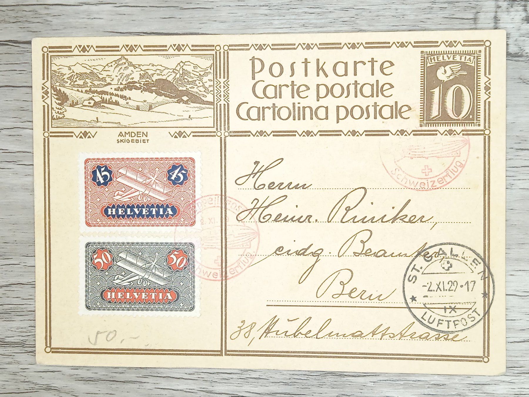 Tutti i francobolli: TR20 Carte Postale + Timbre Suisse 1929 Zeppelin – Usato da Cousset venduto da Patrick_Collections
