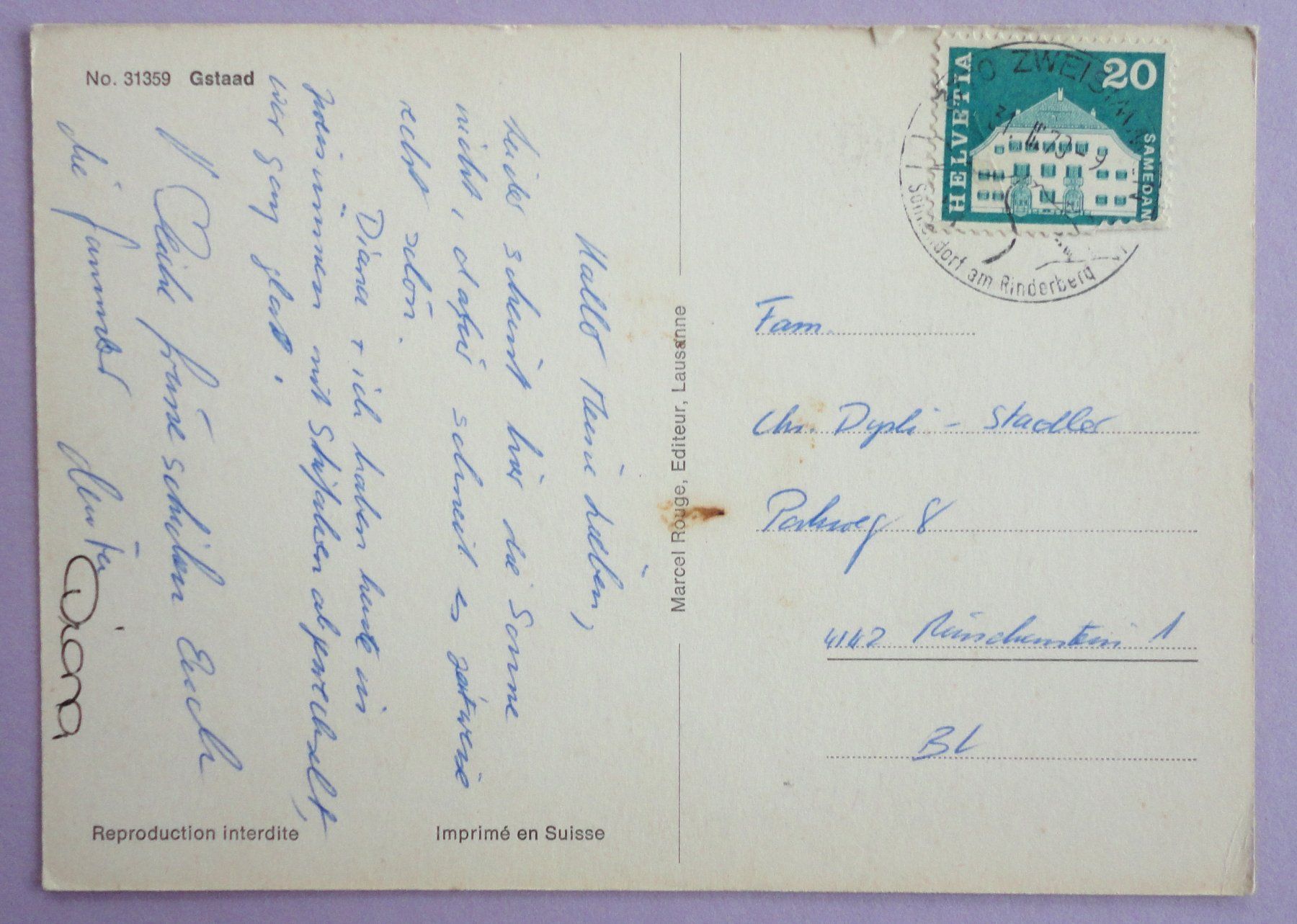 Cartoline postali: Gstaad – Difettoso da Fétigny venduto da Billy2miny 1