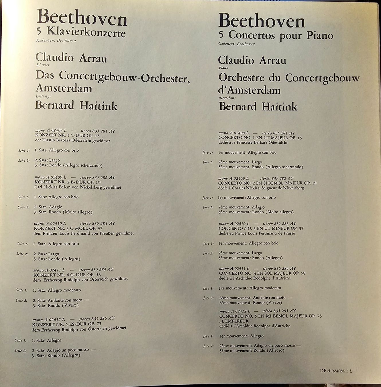 Dischi in vinile: Beethoven, Claudio Arrau - 5 Klavierkonzerte – Usato da Wahlen b. Laufen venduto da Cg10 1