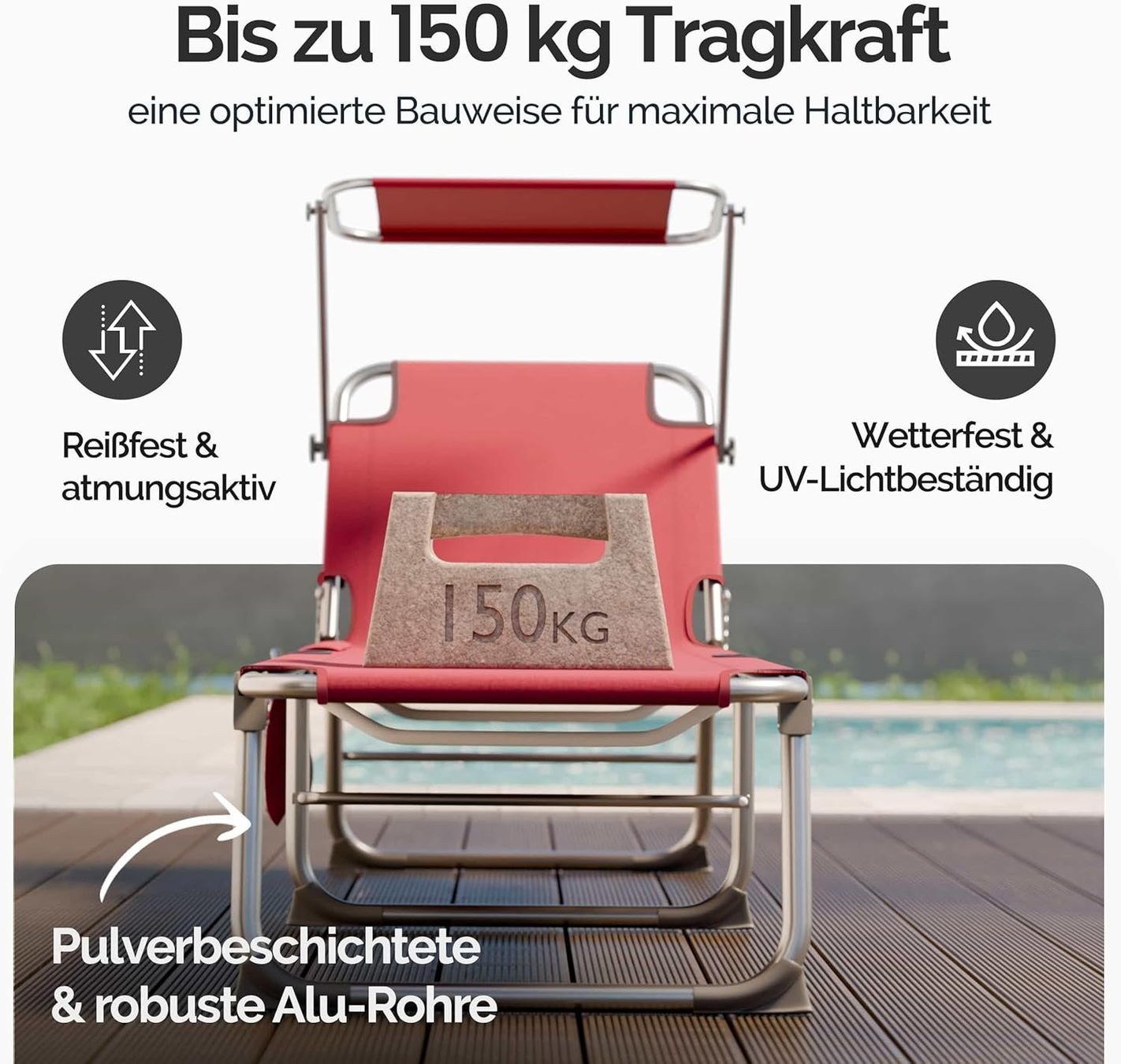 Liegen & Liegestühle: Sonnenliege 2er Set klappbar mit Dach rot – Neu und originalverpackt aus Dietikon von Abverkauf10 5