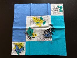 Vintage Halstuch Sommerblumen Schmetterlinge, Seide, 45x45