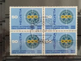 1967 int. Eisenbahnhverkehr Viererblock Vollstempel