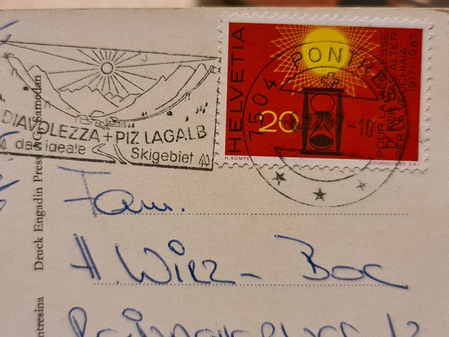 Cartoline postali: Ansichtskarte Piz Lagalb Berninagruppe 1957 – Usato da Dintikon venduto da Vexi 1