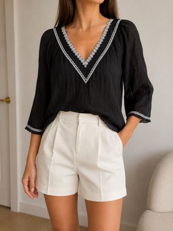 Primark Black Embroidered Blouse Size S Used