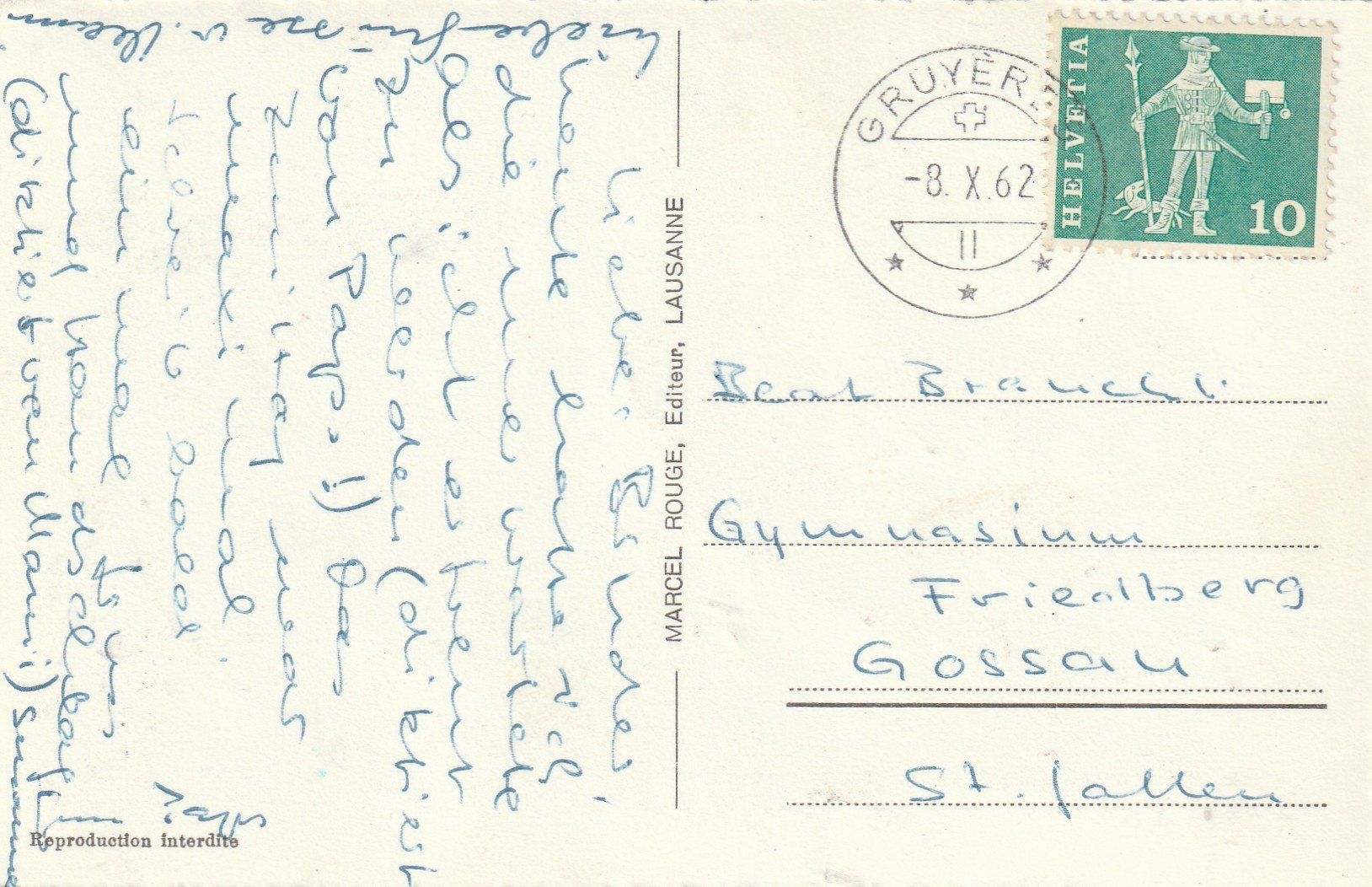 Cartoline postali: Gruyeres Strasse mit Autos – Usato da Rorschacherberg venduto da fratovi2 1