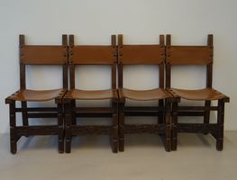 Spanische Mittelalterliche Stühle mit Ledersitz ca1890 HE118