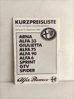Tarif Alfa Romeo 1985 Kurzpreisliste (Allemagne)