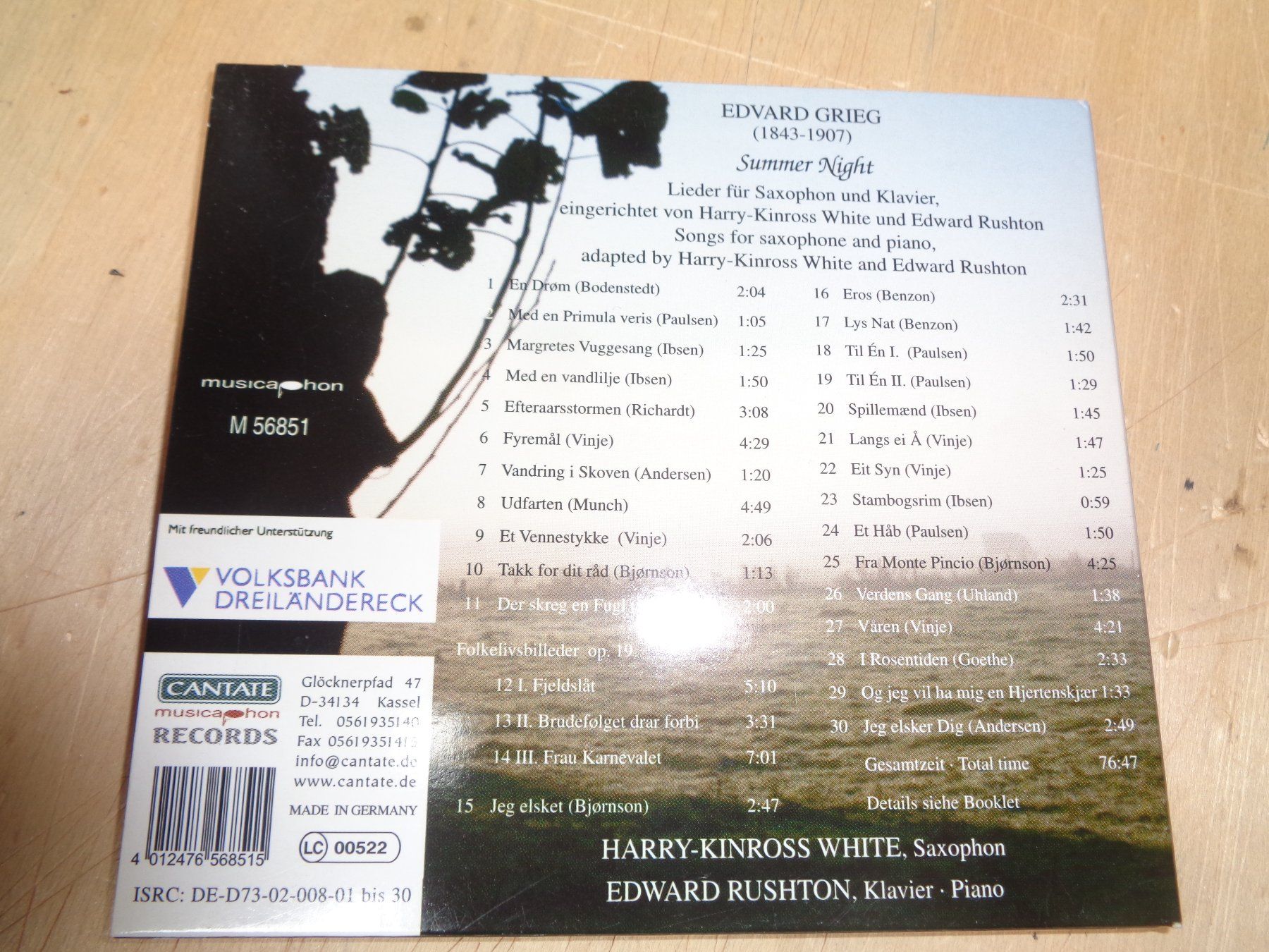 CDs: EDVARD GRIEG - SUMMERNIGHT - SAXOPHONE, PIANO – Gebraucht aus Zürich von Gabler 1