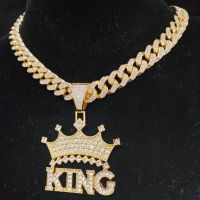 HipHop Bling Kette +King Anhänger Herrenkette Halskette 13mm