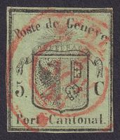 Nr.5 KLEINER ADLER, seltener Vollstempel GENEVE, grünrandig