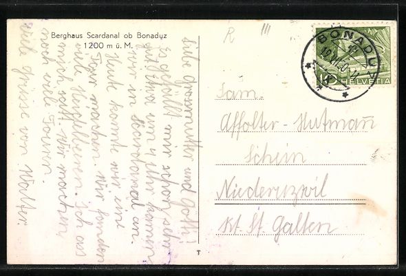 Cartoline postali: AK Bonaduz, Berghaus Scardanal – Usato da Berlin venduto da bartko-reher 1