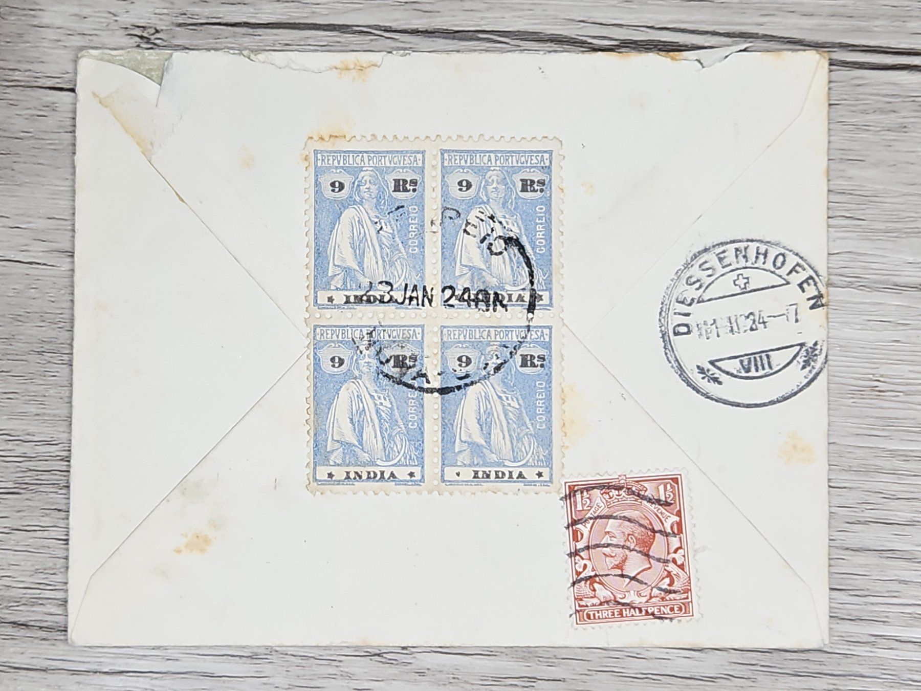 Tutti i francobolli: CL06 Enveloppe + Timbre Inde 1924 – Usato da Cousset venduto da Patrick_Collections