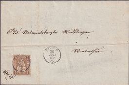 1869, Nr.30 von TÖSS nach WINTERTHUR, Brief Fingerhutstempel