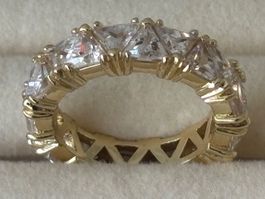 Luxus Elegante Ring Memoire Zirkonia 18/8 Farbe:Gold/weiss