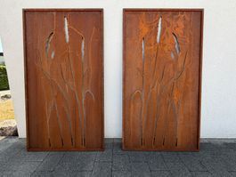 Rost-Sichtschutzelemente mit Schilfmotiv 2 Stk