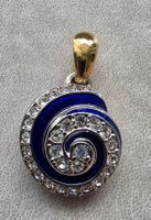 Pendentif Vintage CABOUCHON - Émail Bleu & Cristaux (Plaqué)