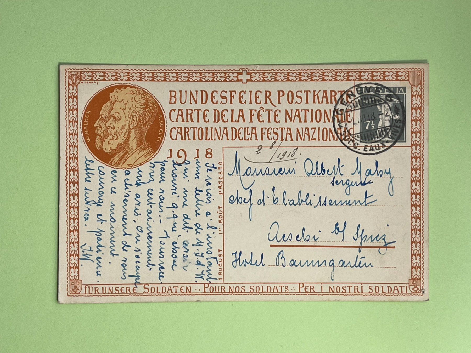 Cartoline postali: Bundesfeier Postkarte 1918 – Usato da Steg VS venduto da _vinci_ 1