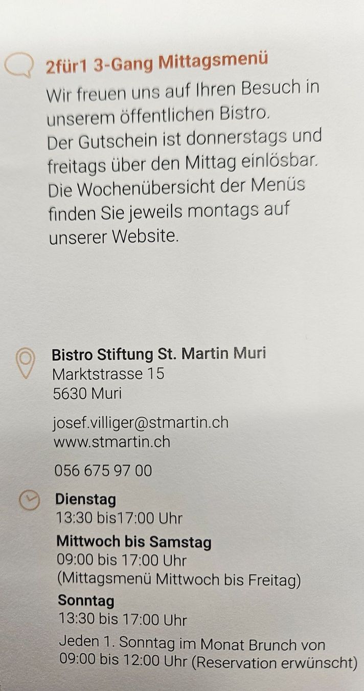 Gutscheine: Bistro St.Martin 5630 Muri – Neu und originalverpackt aus Uezwil von Jasmin_ 1