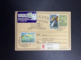 75 Jahre Liechtenstein - Briefmarken R-Postkarte 1987
