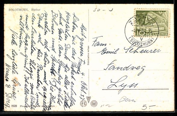 Ansichtskarten: AK Solothurn, Bieltor, 1957 – Gebraucht aus Berlin von bartko-reher 1