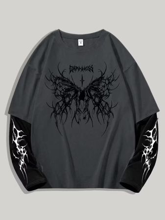 T-shirt graphique manches longues style gothique dark 