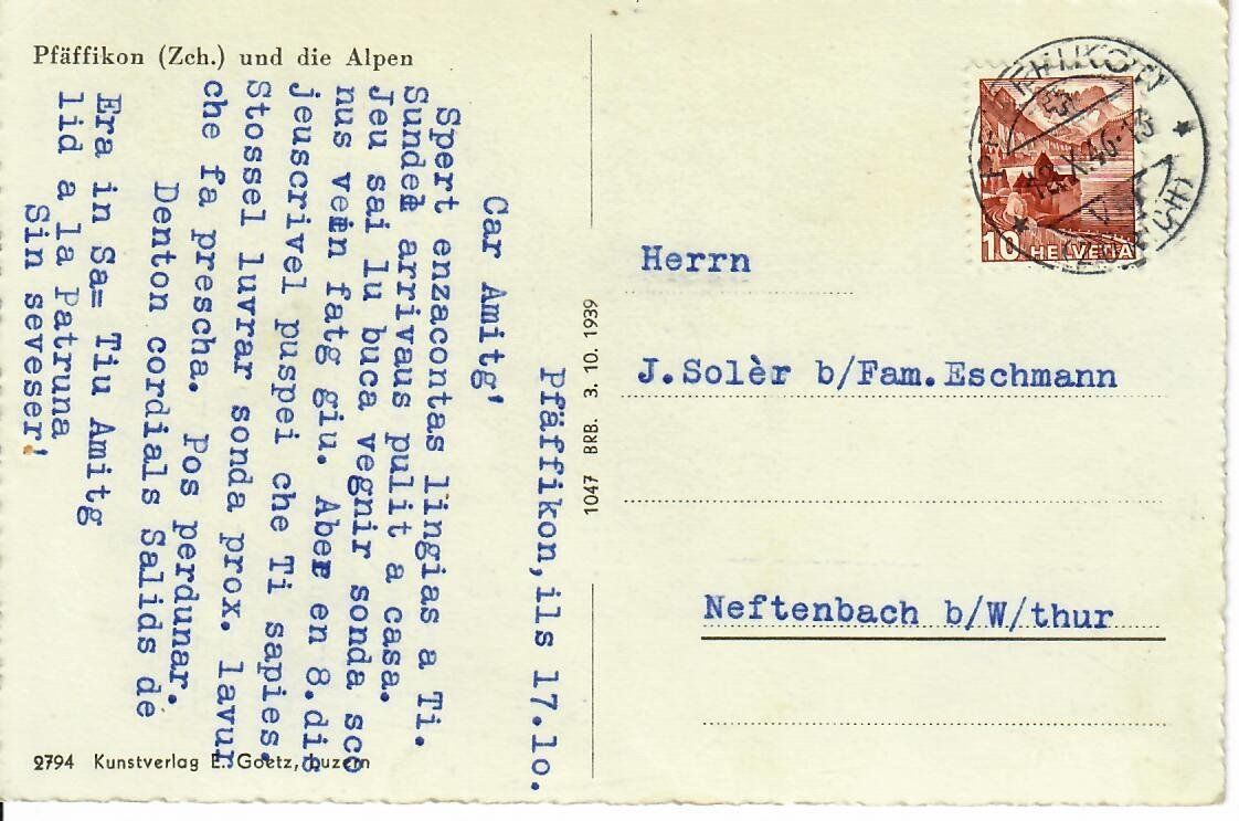 Cartoline postali: Pfäffikon ZH 1946 – Usato da Hochdorf venduto da Ziegel-16 1
