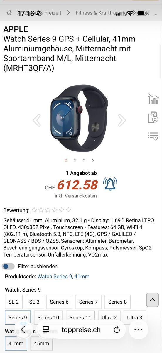 Apple Smartwatch: Apple Watch Series 9, 41mm, nuovo – Nuovo e nell'imballaggio originale da Amriswil venduto da Ttsa 3