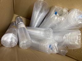 7 Schachtel Plastik Geschirr Besteck Becher Kaffeelöffel...