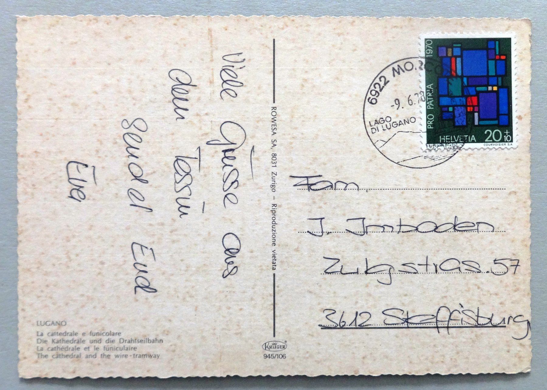 Cartoline postali: Lugano, La cattedrale e funicolare – Usato da Fétigny venduto da Billy2miny 1