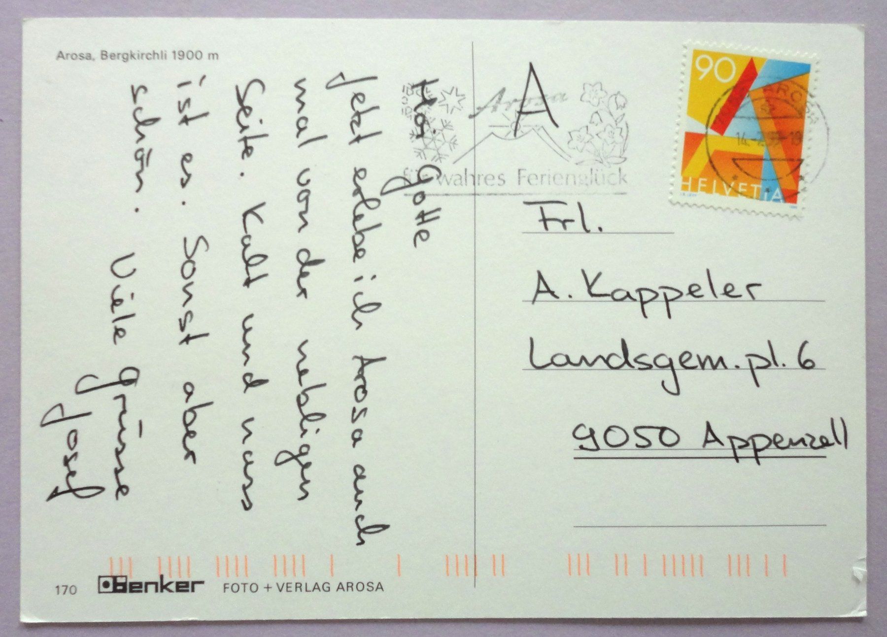 Cartoline postali: Arosa, Bergkirchli 1900 m – Usato da Fétigny venduto da Billy2miny 1