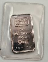 5g Silberbarren Credit Suisse 999 eingeschweisst mit Nummer