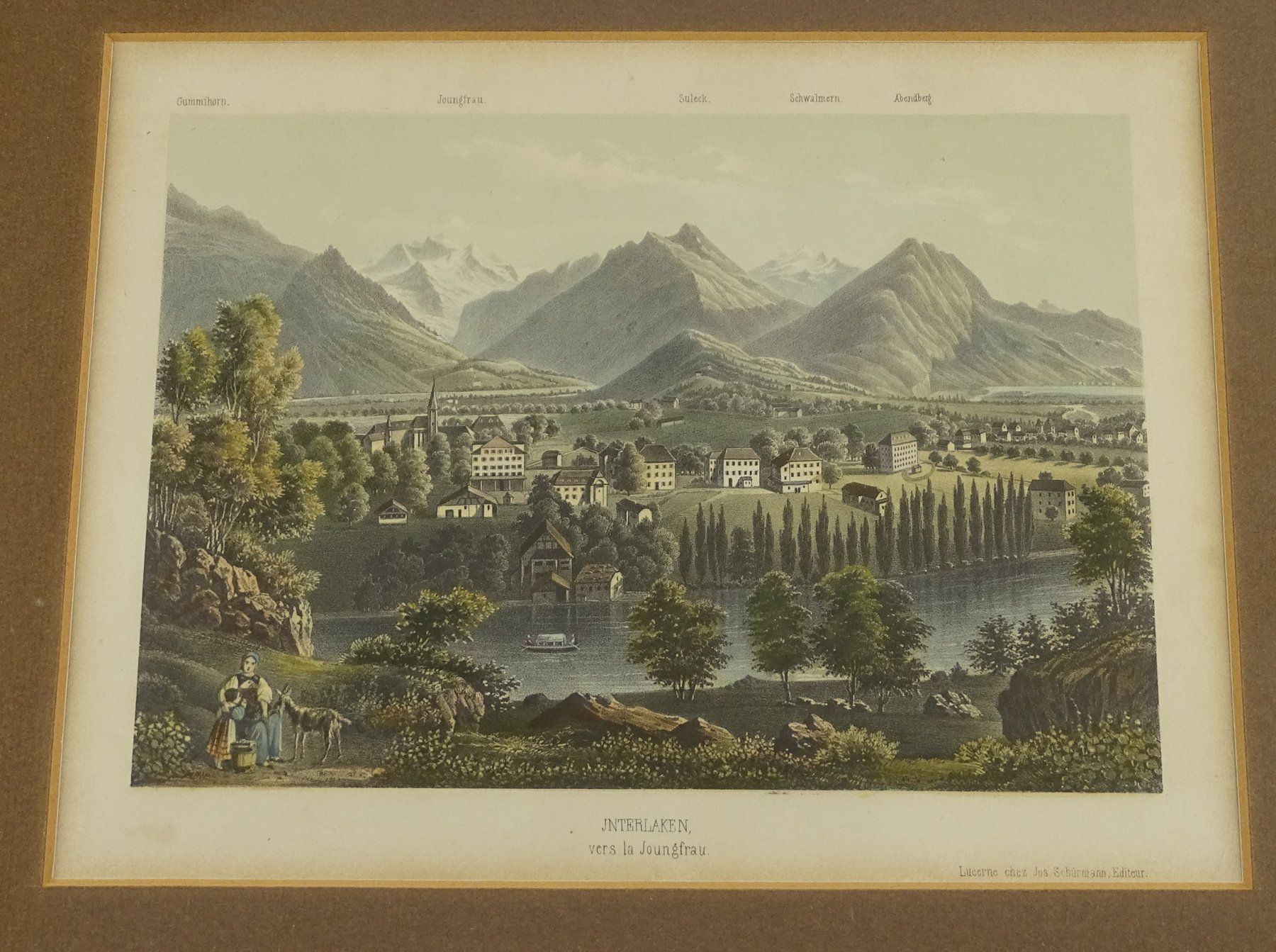 Incisioni: INTERLAKEN, LITHOGRAPHIE UM 1850 – Usato da Grüningen venduto da Kartensammler 1