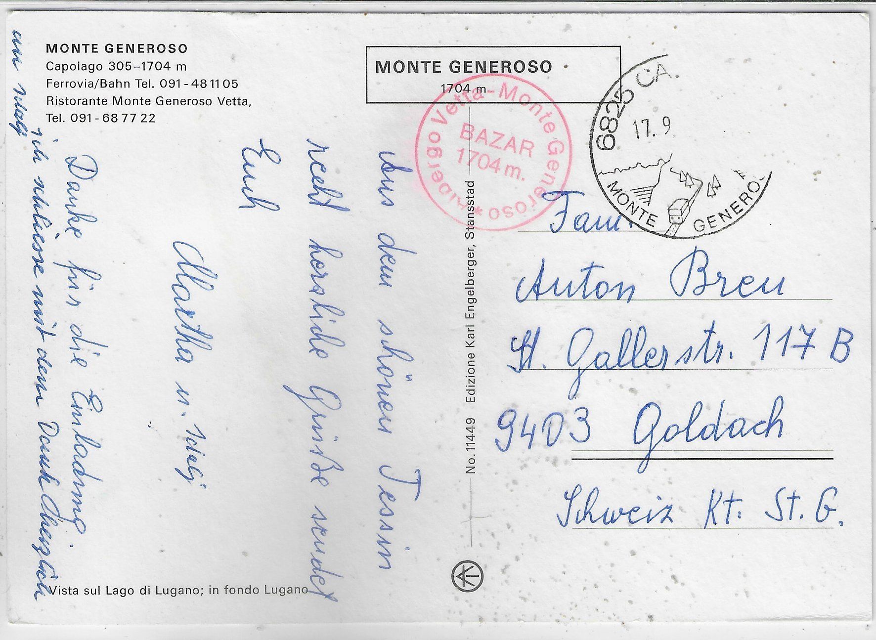 Cartoline postali: Monte Generoso - Ferrovia/Bahn – Usato da Ettingen venduto da Kartenplanet 1