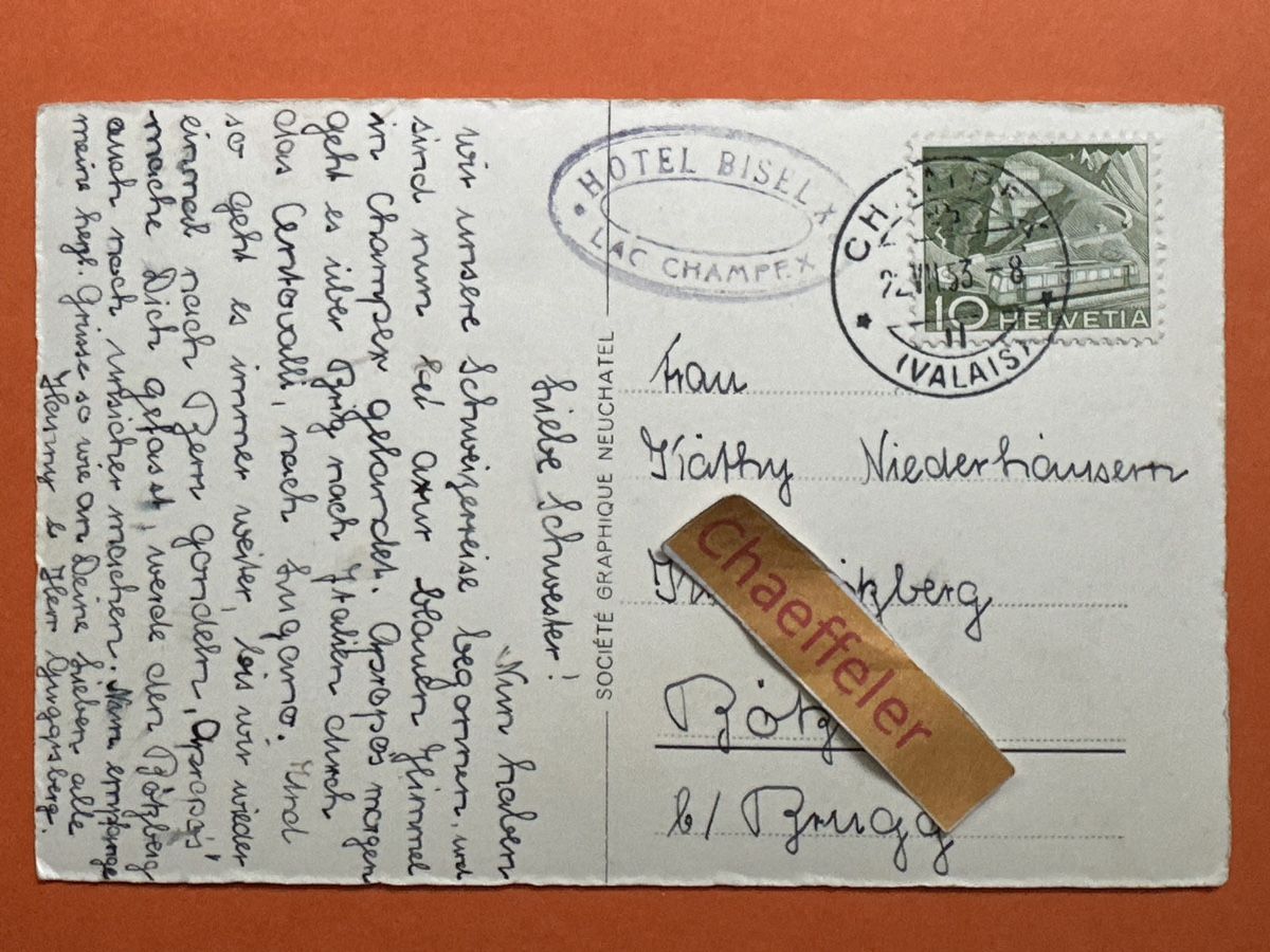 Cartoline postali: 1953 2111. -Lac Champex er ahd. Combin. – Usato da Zürich venduto da Chaeffeler 1
