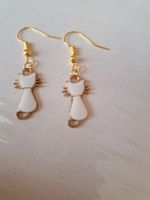 Süsse Ohrringe mit Katzen Modeschmuck, Weiss NEU