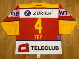 MATCH WORN EHC BIEL # 4 FEY TRIKOT SIGNIERT SCHWEIZER CUP XL